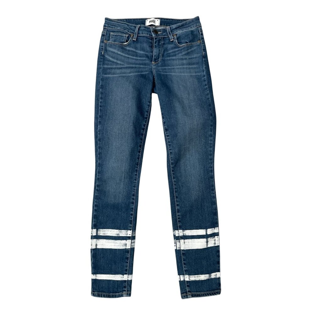 Paige Women’s Verdugo Ankle Crop Painted Stripe Artsy Denim Jeans Size 27 x 29L